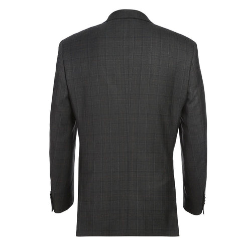 Black Regular Fit Wool Blend Windowpane 2 Piece Suit