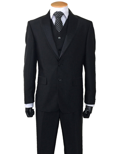 Mens 2 Button Sharkskin Tuxedo with Satin Shawl in Black