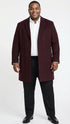 Men’s Burgundy Mid-Length Overcoat – Classic Fit Wool Blend Dress Coat Three Quarter Carcoat Topcoat