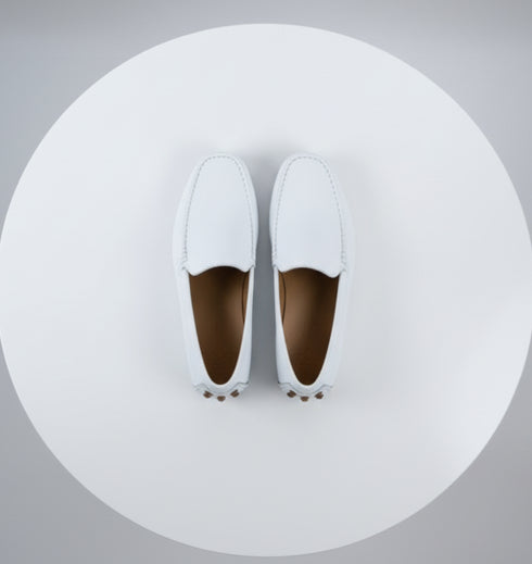 Men’s Mundo White Leather Loafers – Classic Slip-On Dress Shoes for Casual and Formal Wear