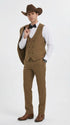 Men’s Light Brown Western 3-Piece Suit – Cowboy Wedding Suit with Vest British Khaki Bronze Color