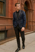 Men’s Navy Blue Sequin Tuxedo Jacket with Black Satin Shawl Lapel – Luxury Prom and Wedding Blazer