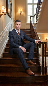 Men’s Dark Denim Blue Fabric Suit – Classic Three Piece Denim Suit for Wedding, Party and Formal Events