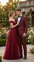 Men’s Shiny Burgundy Satin Tuxedo Jacket with Black Shawl Lapel | Formal Wedding & Prom Blazer - Sharkskin Fabric