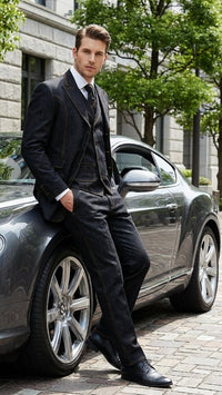 Men's Black Denim Fabric Suit – Classic Three Piece Denim Suit for Wedding, Prom and Church Wear