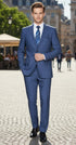Mens Indigo Navy Blue Windowpane Check Suit – Classic 2-Piece Formal Business and Wedding Wear Set in Cobalt Blue