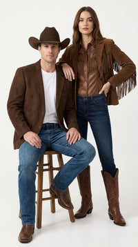 Men’s Brown Suede Western Blazer – Cowboy Sport Coat Jacket for Weddings & Country Wear