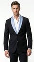 Men’s Black Suit with Light Blue Lapel – Modern Formal Tuxedo Style Suit for Wedding, Prom, Party and Sky Powder Blue Color