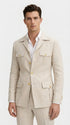 Mens Tan Beige Safari Military Walking Suit Set – Casual Two Piece Outfit Lightweight Summer Blazer and Pants Set Classic Casual Wear
