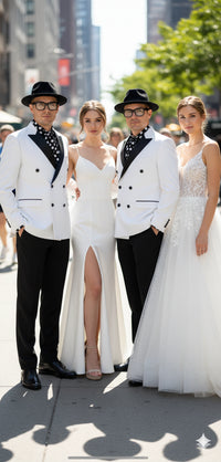 Men’s White and Black Double-Breasted Tuxedo – Modern Slim Fit Formal Suit for Weddings, Parties, and Special Occasions