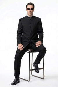 Men’s Black Coat Matrix Keanu Reeves Inspired Long Coat – Classic Mandarin Collar Formal Overcoat, Stylish Winter Trench Coat, Neo Style Jacket
