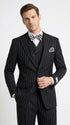 Men’s Black Pinstripe 3-Piece Suit Wool Suit  – Classic Fit Single Button Suit with Wide Leg Pleated Pants By Tiglio Russo