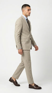 Men’s Light Tan Tweed Suit – Classic Beige Two Piece Suit, Herringbone Formal Wear, Vintage Style Business & Wedding Outfit for Men