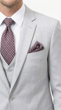 Men’s Light Grey Sharkskin 3 Piece Suit – Two Button Vested Modern Formal Business Suit for Wedding in silver Ice Gray
