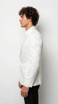 Men’s White Paisley Disco Blazer 1980s Style Jacket – Shawl Lapel Formal Party Blazer, Elegant Masquerade Club Wear, Stylish Evening Outfit