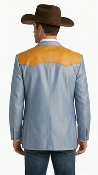 Men’s Sky Blue and Gold Western Cowboy Blazer – Classic Country Style Jacket, Vintage  in Steel blue Color