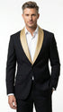 Men’s Black Suit with Gold Lapel – Luxury Formal Tuxedo Style Suit for Wedding, Prom, Party and Evening Wear
