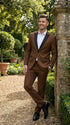 Men’s Light Brown Vested Piece Suit – Elegant Formal Suit with Contrast Lapel for Wedding, Party
