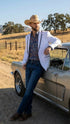 Men’s White Western Blazer with Black Trim – Classic Cowboy Style