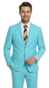 Men’s Aqua Blue 2 Piece 2 Button Suit, Formal Dress Suit for Weddings, Prom, Parties, Summer Events, Turquoise Light blue