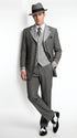 Men’s Grey Pinstripe 1920s Gangster 3 Piece Suit, Contrast Lapel Vintage Formal Suit for Parties, Prom, Weddings, and Theme Events