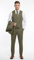 Men’s Olive Green Tone-on-Tone Shadow Pinstripe  3 Piece Suit – Modern Formal Suit with Vest Shadow Stripe