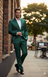 Mens Shiny emerald Green Sateen 2-Piece Slim Fit Suit – Formal Blazer and Pants Set Prom Wedding