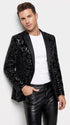 Men’s Black Velvet Sequin Swirl Dinner Jacket – Blazer Paisley Sparkly