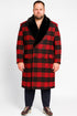 Mens Red and Black Plaid Wool Overcoat with Black Faux Fur Shawl Collar – Double-Breasted Winter Coat - Tartan Design