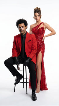 Men’s Red Blazer with Black Pants – Celebrity Inspired Wedding, Prom & Party Suit