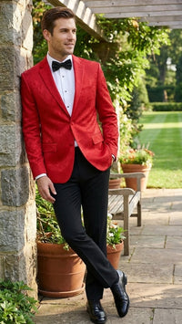 Men’s Red Paisley Velvet Blazer - Christmas new year Sport Coat Jacket - Prom 2026 Collection