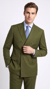 Men’s Olive Green Double-Breasted Suit – Classic Peak Lapel Wedding, Business Hunter Color