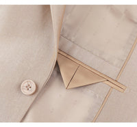 Mens Basic Two Button Slim Fit Suit with Optional Vest in Shiny Champagne Tan Sharkskin