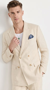 Men’s Light Beige Linen Double-Breasted Suit – Summer Wedding, Beach and Formal 2-Piece Suit