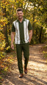 Men’s Olive Green and White Walking Suit – 2-Piece Short Sleeve Casual Leisure Outfit