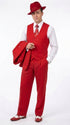 1920s Christmas Holiday Gangster Men’s Red Pinstripe 3-Piece Suit – Peak Lapel Classic Fit Pleated Pants