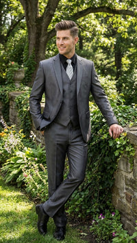 Mens Charcoal Gray Suit With Sheen -  | Shiny Texture Fabric Three Piece Wedding and Party Business