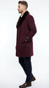 Men’s Burgundy Three Quarter Coat with Faux Fur Collar Overcoat – Luxury Winter Outerwear Three Quarter Carcoat Topcoat