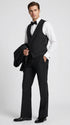 Men’s Black Boot Cut 3-Piece Tuxedo Suit – Peak Lapel Wedding, Prom and Formal Suit 1970s Style