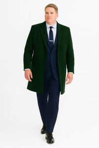 Mens Dark Green Wool Overcoat – Classic Long Coat for Formal and Casual Style