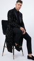 Men’s Black Sequin Long Coat with Satin Shawl Lapel – Luxury Statement Evening Overcoat