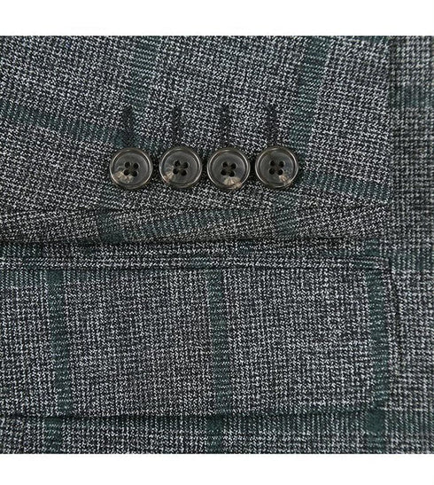 Wool Blend Plaid Pattern Regular Fit 2 Button Blazer in Grayish Brown