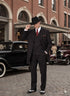 Mens Black and Red Pinstripe Zoot Suit – 1920s Gangster Vintage 3-Piece Suit for Formal, Prom, and Themed Events