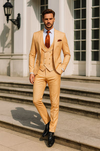 Mens Peach 3-Piece Suit – Double-Breasted Vest, Notch Lapel Blazer, Slim Fit Dress Pants