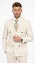 Men’s Cream Off White Pinstripe Linen Pinstripe 2 Piece Double Breasted Suit, Summer Wedding Ivory Color By Vitali