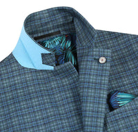 Half Canvas Slim Fit Blazer in Green Blue Check