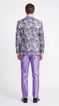 Men’s Lilac Lavender Prom Suit – Floral Shawl Lapel 3 Piece Tuxedo with Matching Vest and Pants
