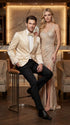 Men’s Champagne Tuxedo Dinner Jacket – Satin Finish Formal Wedding Prom Blazer and Bowtie included