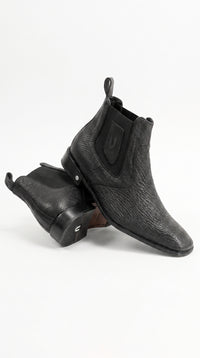 Men’s Shark Skin Cowboy Boots – Black Exotic Leather Western Chelsea Ankle Boots by Vestigium