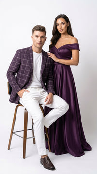 Men's Purple Windowpane Sport Coat – Classic Fit Plaid Blazer Jacket for Business, Wedding & Casual Wear